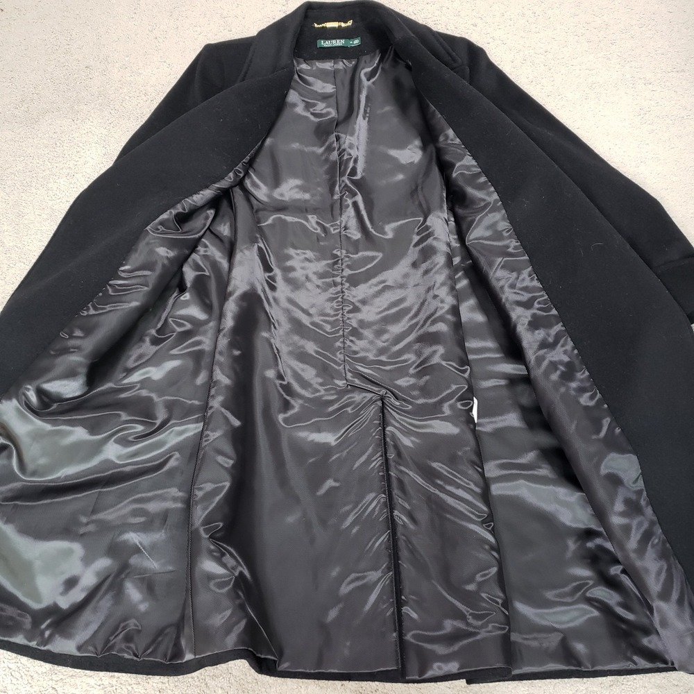 Ralph Lauren Black Wool Cashmere Wrap Belted Open Long Trench Coat Sz 14 - Picture 6 of 14